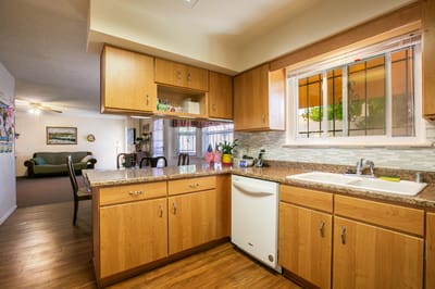 Bright kitchen area in a senior living facility