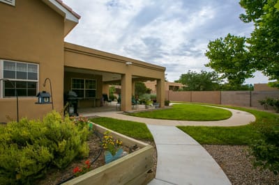 Pathway through a landscaped outdoor space