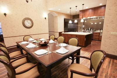 Dining room set up with table and chairs