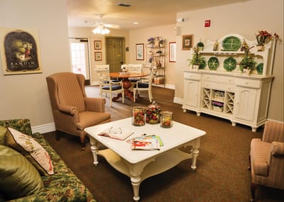 Comfortable common area with seating and decor