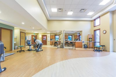 Interior fitness area with exercise equipment