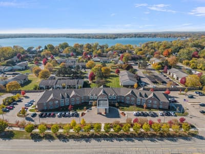 Aerial view of Maple Manor Rehab Center with colorful trees