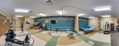 Rehabilitation therapy room with equipment