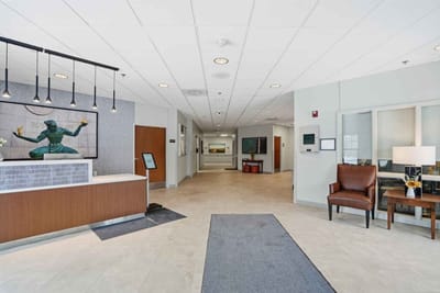 Interior view of a lobby area with seating