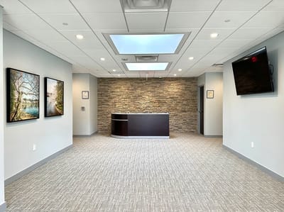 Bright, modern reception area of the senior center