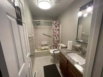 A clean bathroom in an assisted living facility