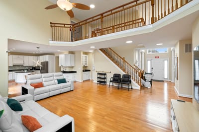 Spacious interior common area with seating