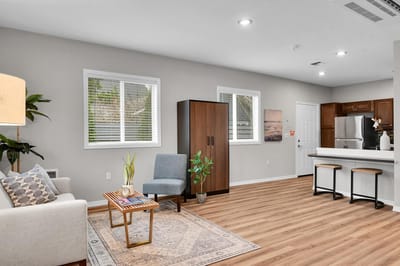 Cozy common area with a sofa and decor