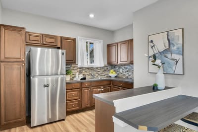 Bright kitchen area with modern appliances
