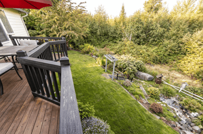 View of a landscaped garden from a deck