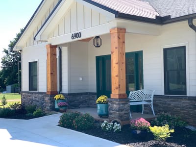 Exterior view of a senior living facility entrance