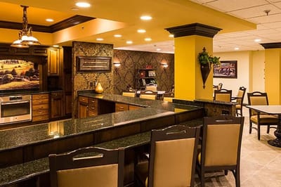 Interior view of a common area with seating and decor