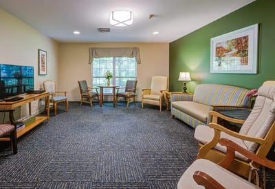 Warm and inviting common area with seating