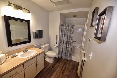 A bathroom in a senior living facility with modern fixtures