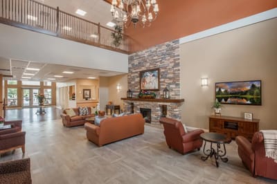 Bright and inviting common area with seating and decor