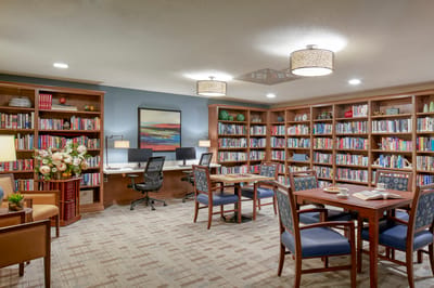 Interior view of a cozy library with bookshelves