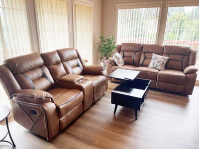 Comfortable seating area in a bright common room