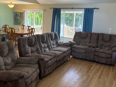 Comfortable seating in a common area with natural light