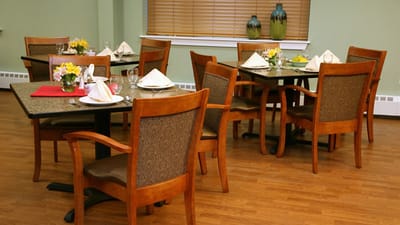 Elegant dining area set for a meal