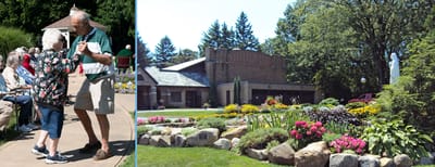 Residents dancing in a garden area outside the facility