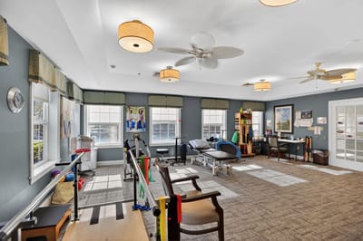 Bright and spacious activity room with equipment