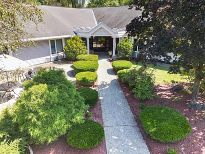 Aerial view of the garden entrance at The Eliot at Catskill