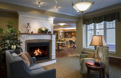Cozy common area with fireplace and seating