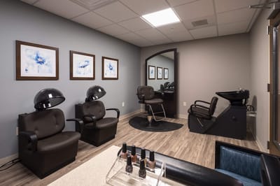 Interior of a beauty salon with styling chairs