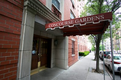 Entrance of a senior living facility with awning
