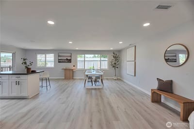 Bright, spacious common area in a senior living facility
