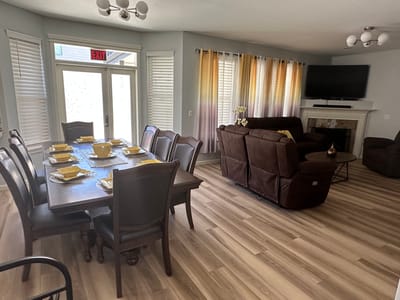 Cozy dining area with a large table and seating