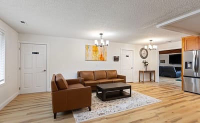 Cozy lounge area in a senior living facility