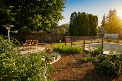 Well-maintained garden area with lounge chairs