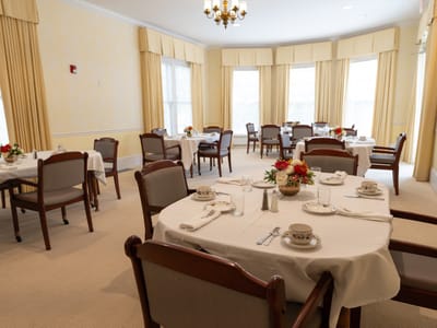 Dining room set up for a meal service