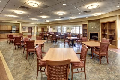 Interior dining room with tables and chairs