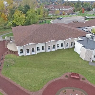 Aerial view of St. Francis Commons building and grounds