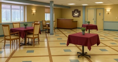 Dining area with tables set for meals