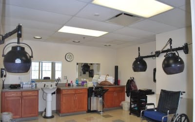 Interior view of a hair salon in the facility