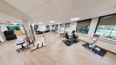 Interior view of a therapy room with equipment