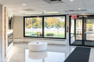Bright interior view of a facility lobby