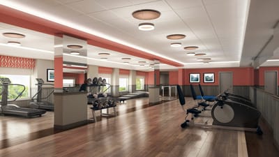 Interior view of a gym with exercise equipment