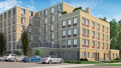 Exterior view of a multi-story nursing facility building