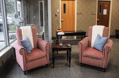 Comfortable seating area in the facility lobby