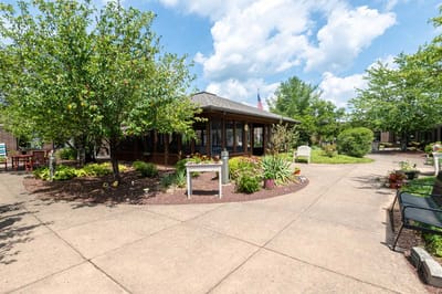 Outdoor space with paths and greenery at Wayne Health Care