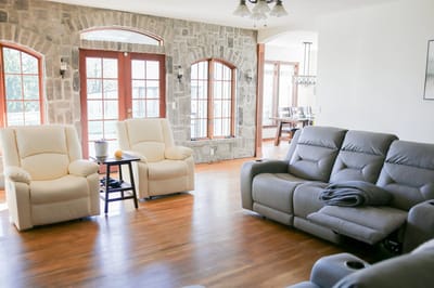 Bright common area with comfortable seating