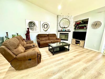 Cozy lounge area with seating and decor