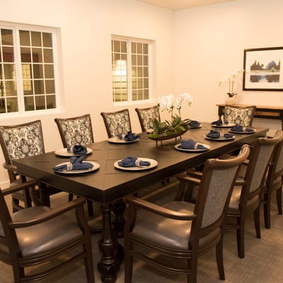 Elegant dining area set for a meal