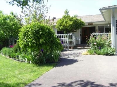 Front entrance of Adom Manor Care Home with garden