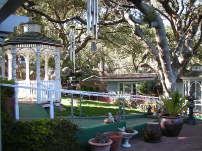 A peaceful garden area with a gazebo