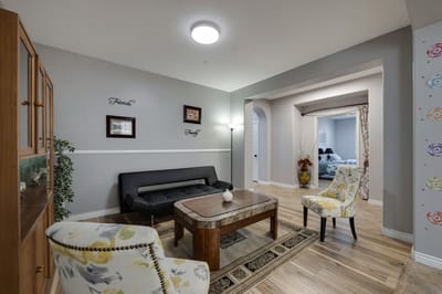 Cozy lounge area in a senior living facility